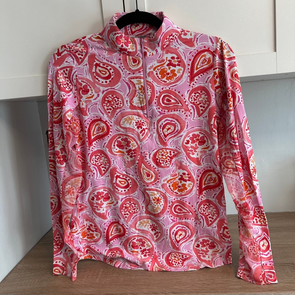 IBKUL 1/4 Zip Pullover Womens S Paisley Long Sleeve Mesh Top Pickleball Tennis